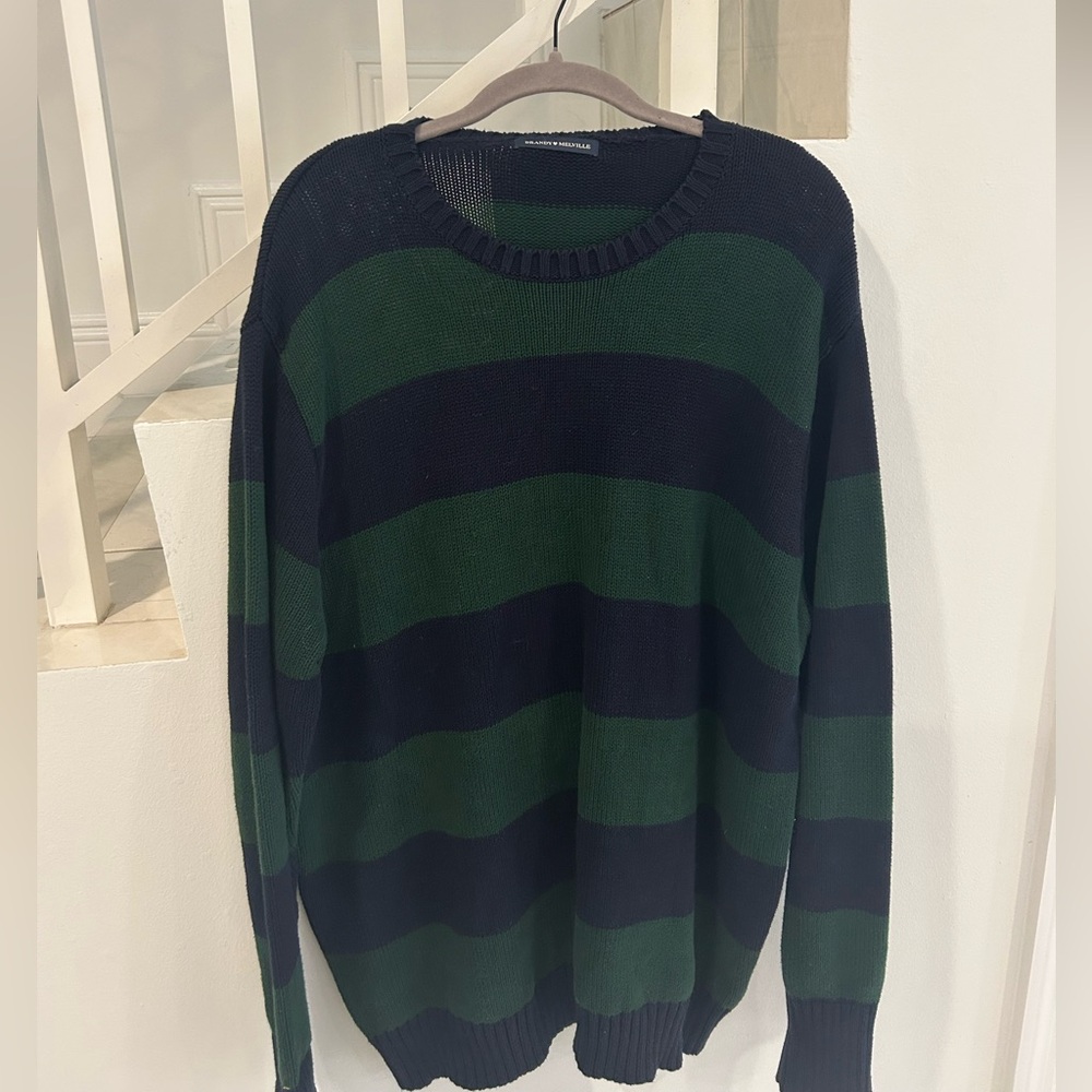 Brandy Melville Striped Green and Navy Oversized Sweater